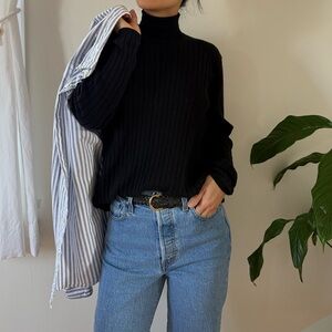 Vintage Eddie Bauer 100% Cotton Ribbed Black Turtleneck Size Large